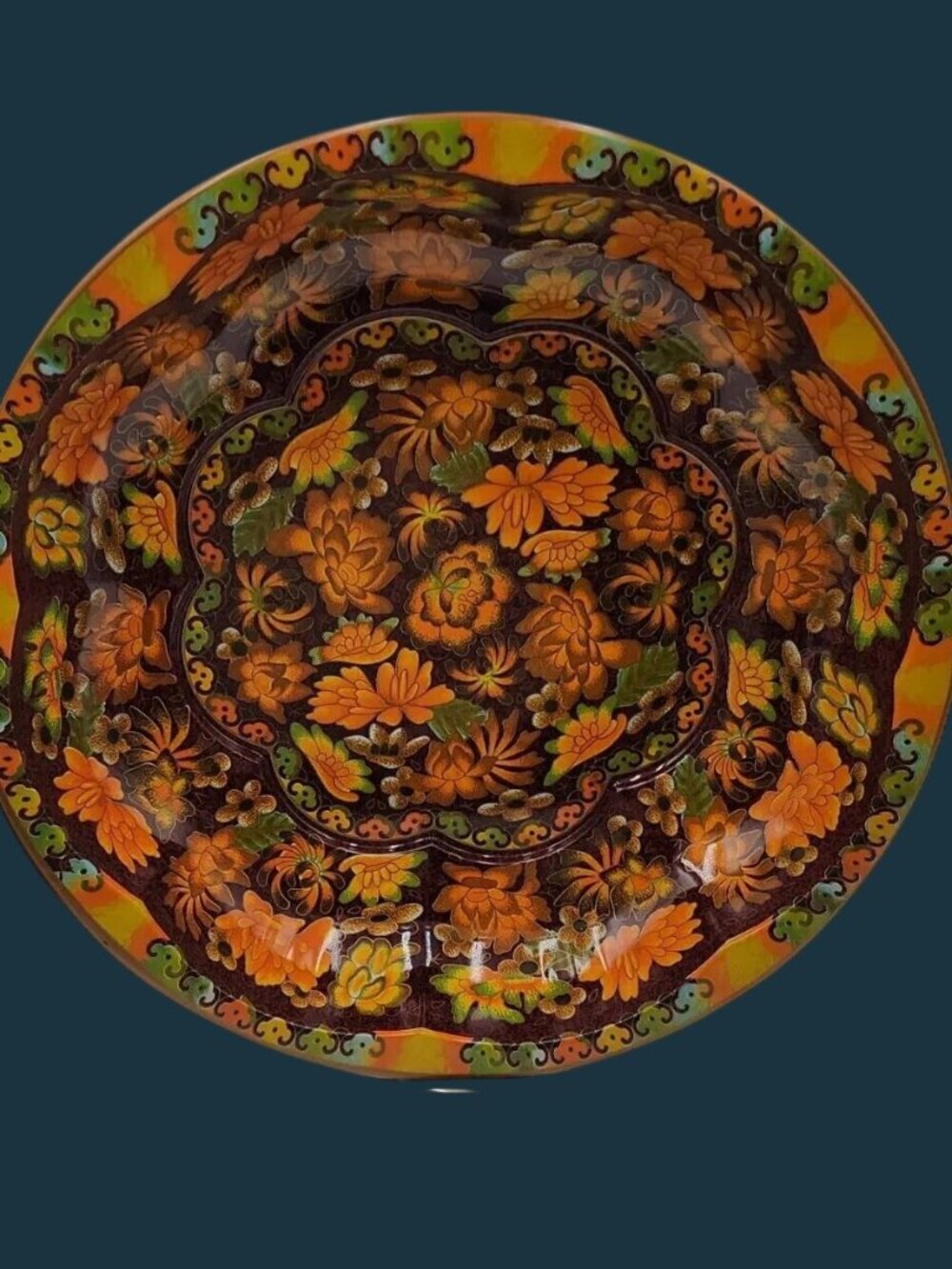 Vintage Daher England 1971 Metal Tin Round Bowl Tray Platter 10 1/4" Fall Colors